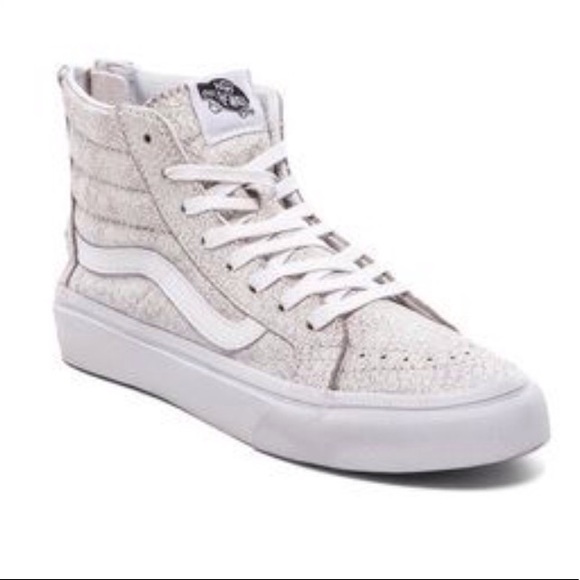 white leather high top vans womens